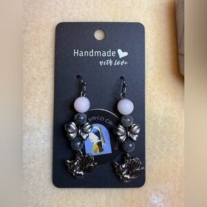 Handmade Larvikite and  Pink Opal Earrings